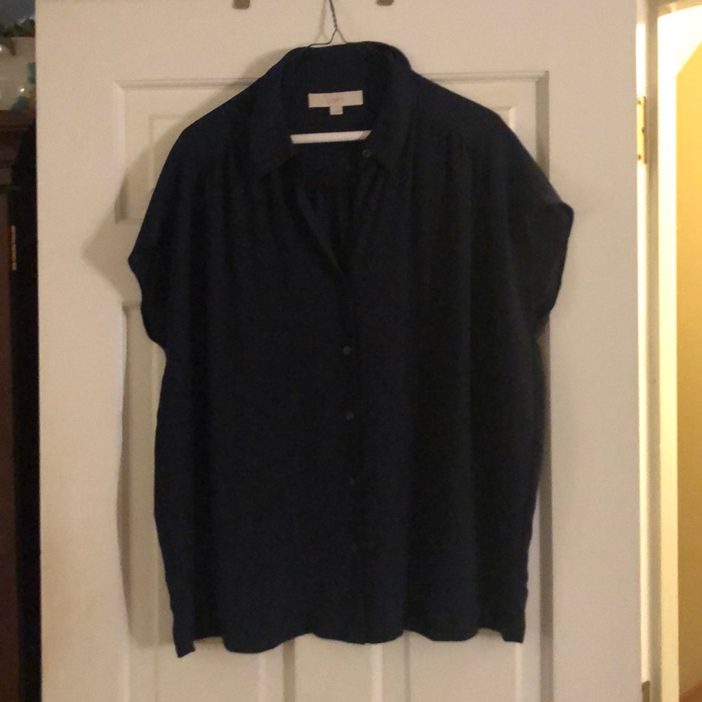 Loft Navy Chiffon Blouse